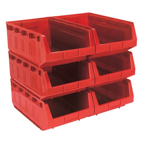 Plastic Storage Bin 310 x 500 x 190mm, Red - Pack of 6