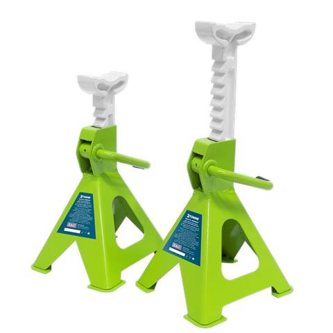 Ratchet Type Axle Stands (Pair) 2 Tonne Capacity per Stand - Hi-Vis Green