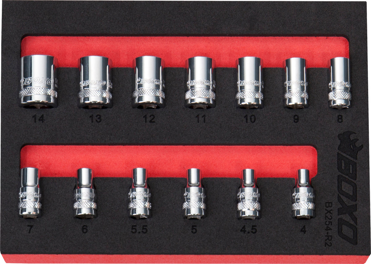 12 PT 1/4" Shallow Socket Set In EVA Foam – BX254-R2