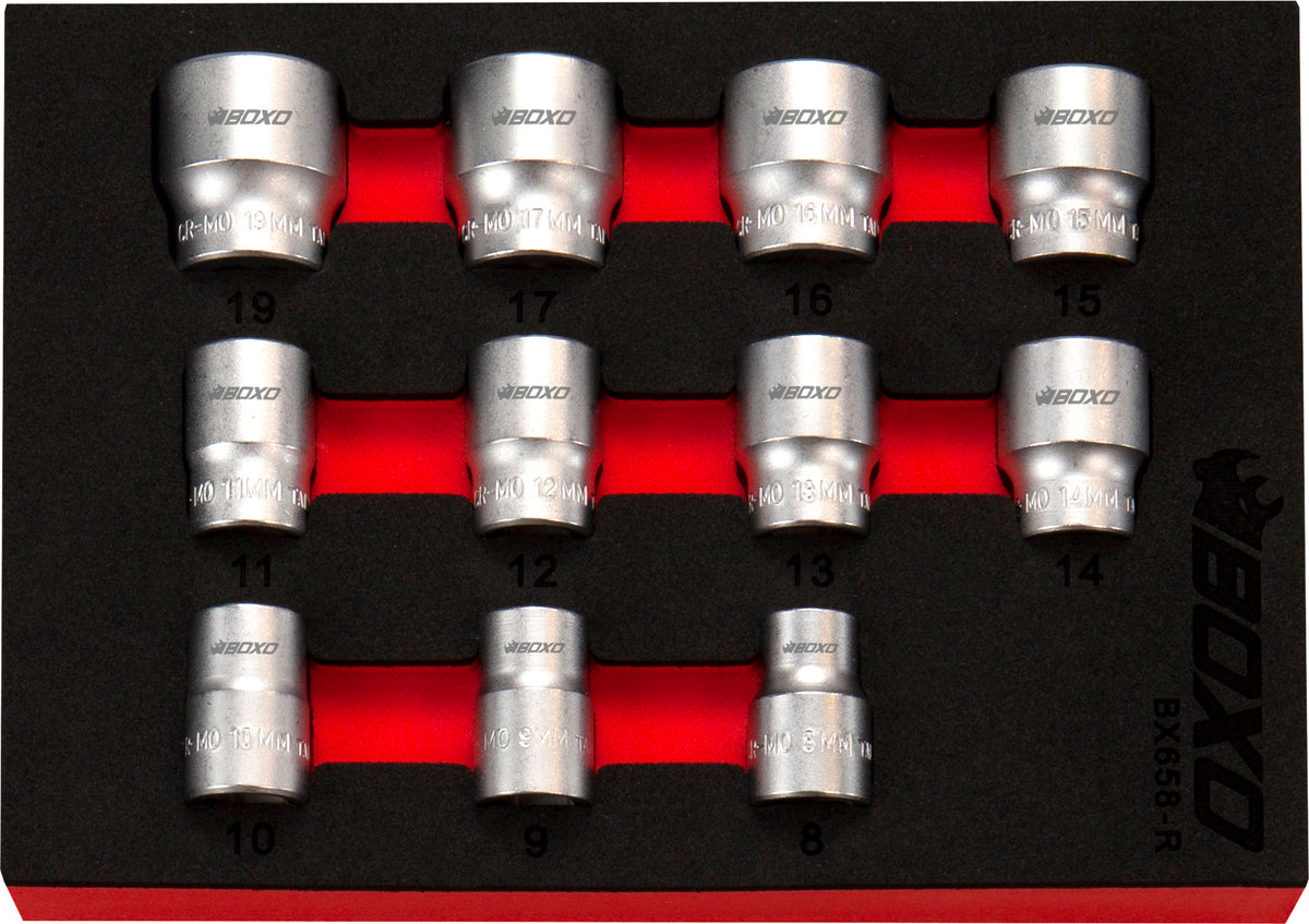 11Pc Anti-Slip Socket Set 3/8 Dr in EVA Foam – BX658-R