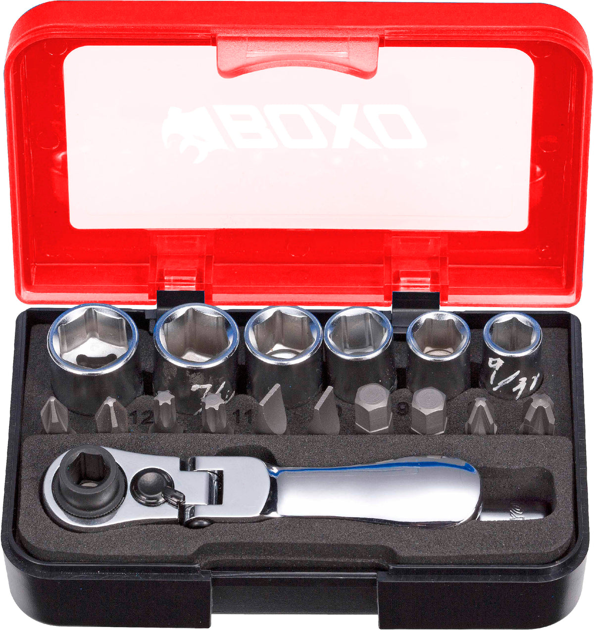 18 Pc 1/4" Socket Set with 1/4" Flex Dual Function Ratchet – P502