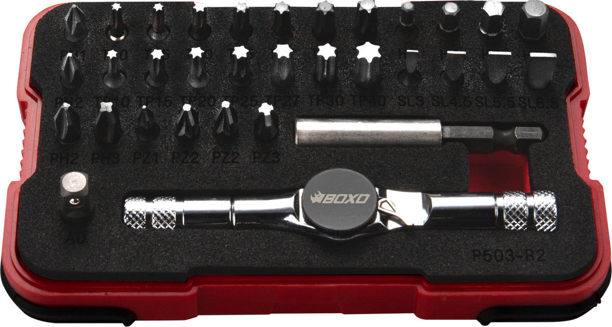 33Pc 1/4" Dr Socket Set With T Handle + Bit Holder – P503-R2