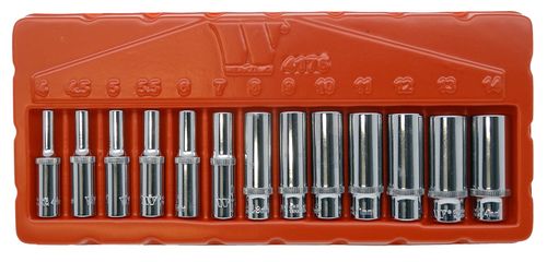 Socket Set; Gearlock, Deep, 1/4''dr 13-Piece