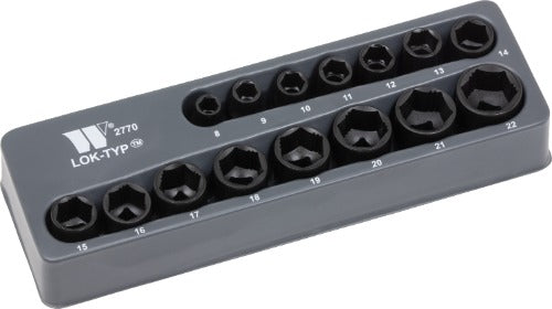 Socket Set; 3/8'', Shallow, Impact (Lok-Typ™) 8-22mm
