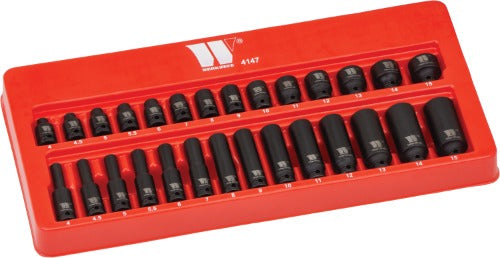 Socket Set; 28-Piece Impact, Deep and Shallow Sockets, 1/4''dr