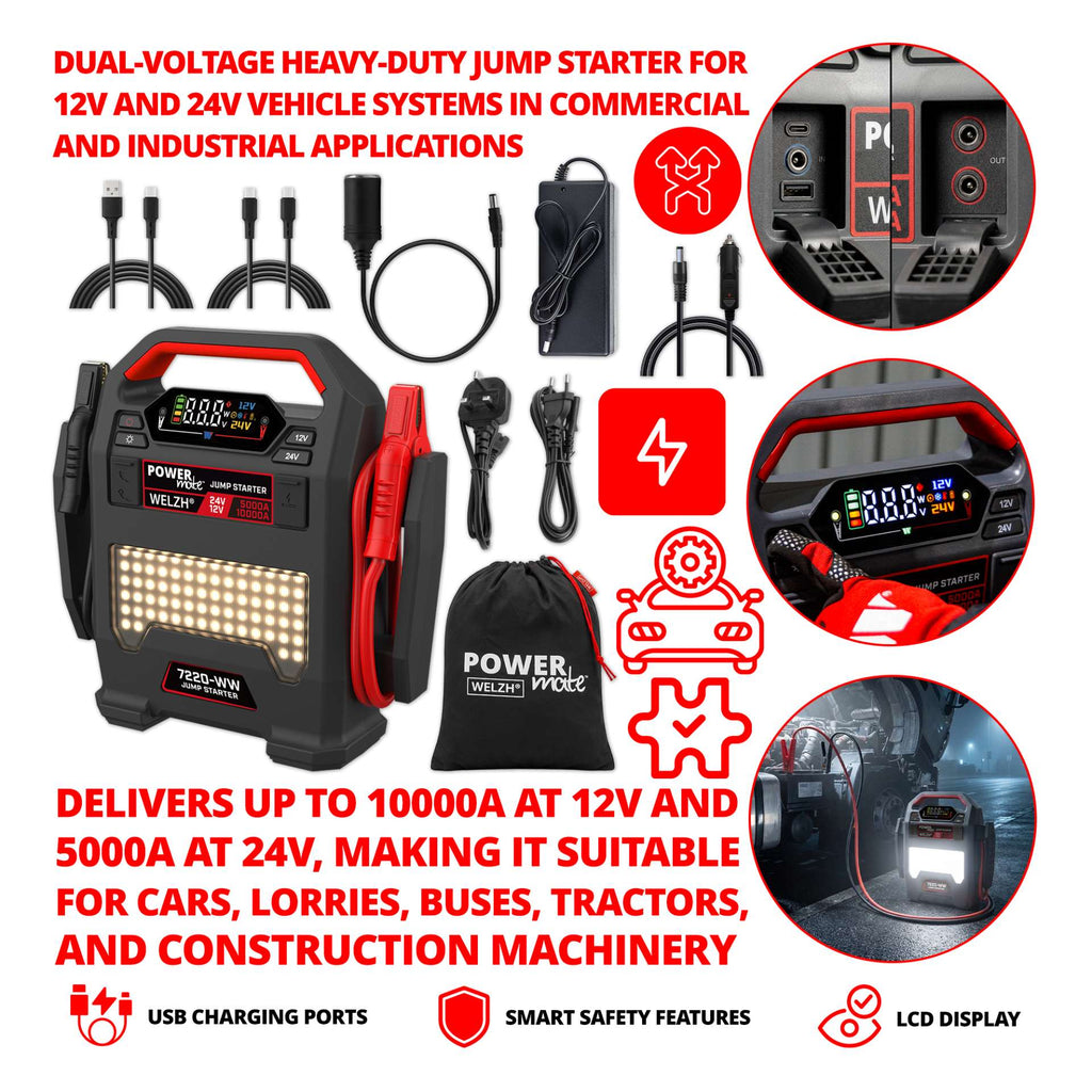 Power-Mate™ Jump Starter 12V/10000A 24V/5000A Up To 16L Petrol and Diesel Engines