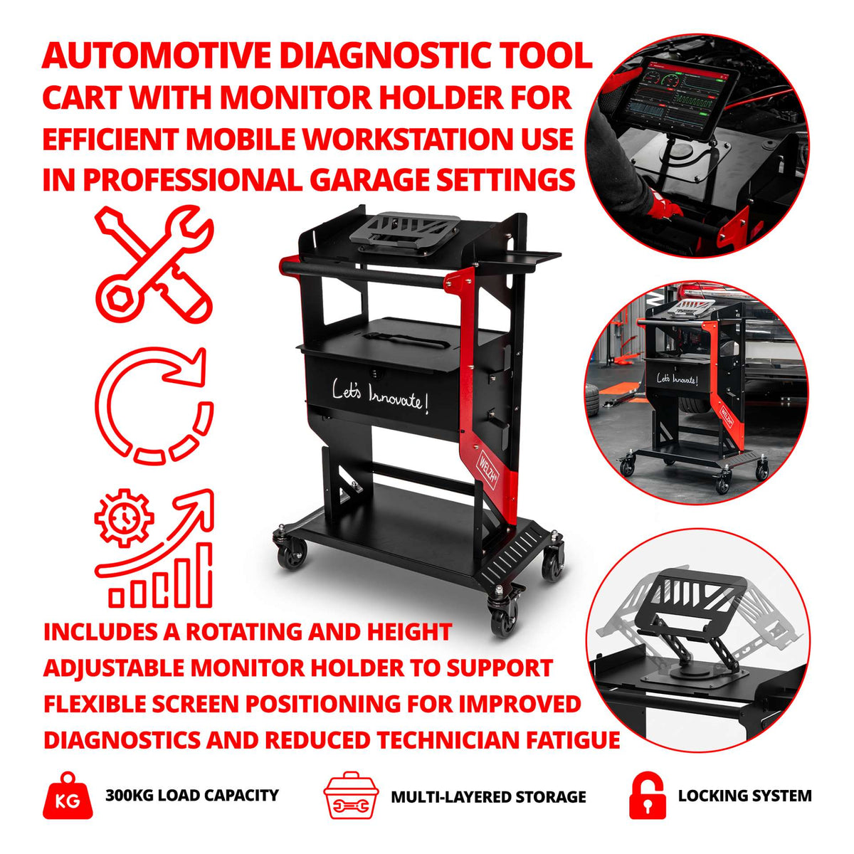 Automotive Diagnostic Tool Cart With Monitor Holder