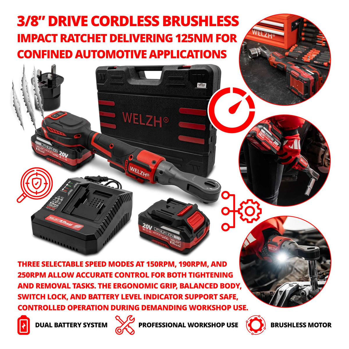 E-Beast™ Cordless Brushless Impact Ratchet 3/8'dr; 125NM