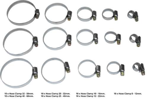 Stainless Steel Hose Clamps 70-Piece Assortment 8-60mm