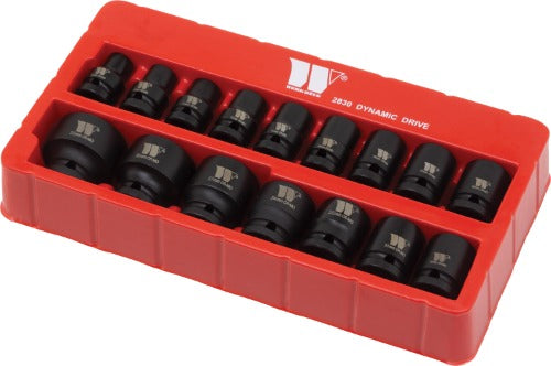 Socket Set; Shallow, Impact, 1/2''dr 6-Point Dynamic Wall Drive, 10-32mm