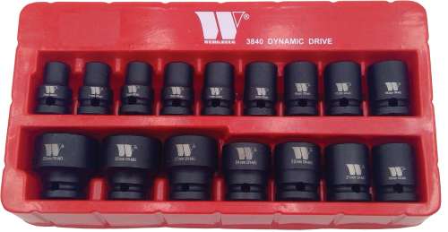 Socket Set: Shallow Impact, 1/2''dr, 12pt, Dynamic Wall Drive, 10-32 mm